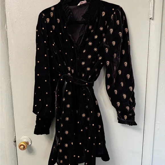 Sezane Orchidea Dress Velours Patchwork - Size 42 - Picture 6 of 6